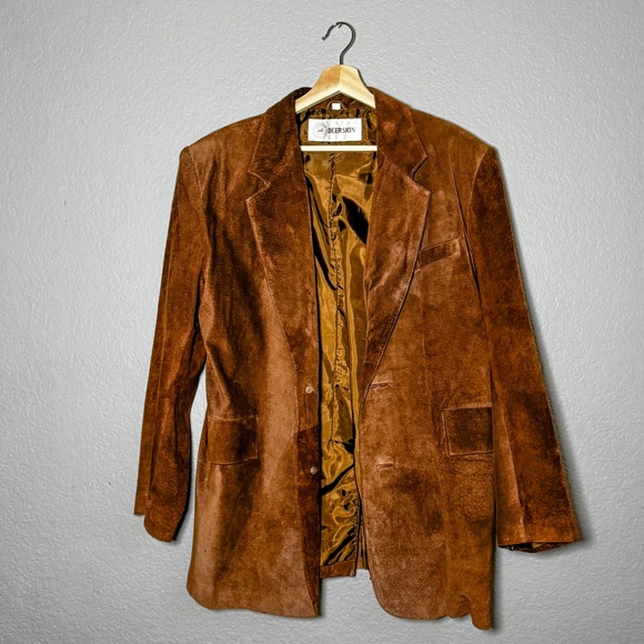 Vintage Deerskin Suede Blazer Jacket Brown Leather Size 44
